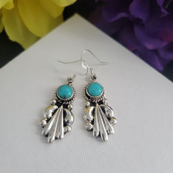 Navajo Earrings Jewelry - Turquoise & Sterling Silver Earrings - Verley Betone